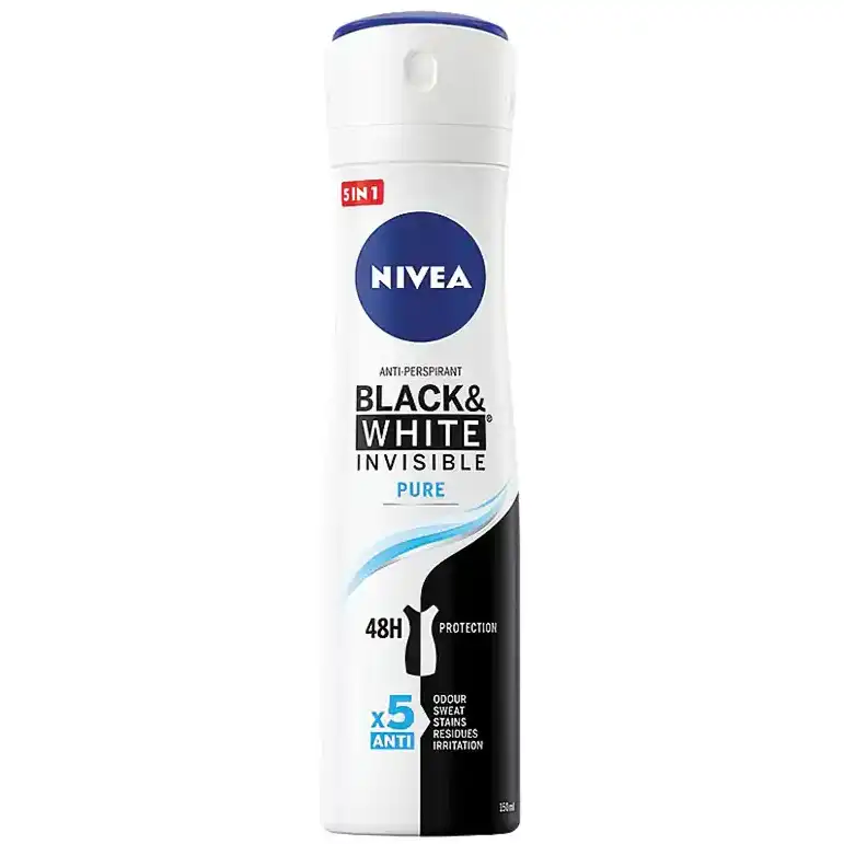 اسپری بدن ضد تعریق نیوا بلک اند وایت پیور 200 میل 48 ساعته Nivea Black&White Spray Pure