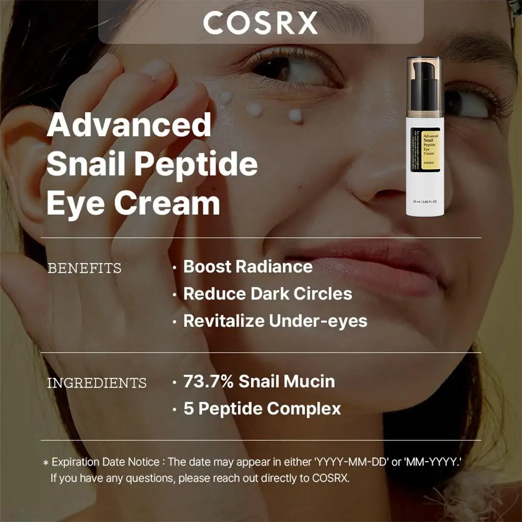 کرم دور چشم حلزون کوزارکس cosrx advanced snail peptide eye cream — تصویر ۳