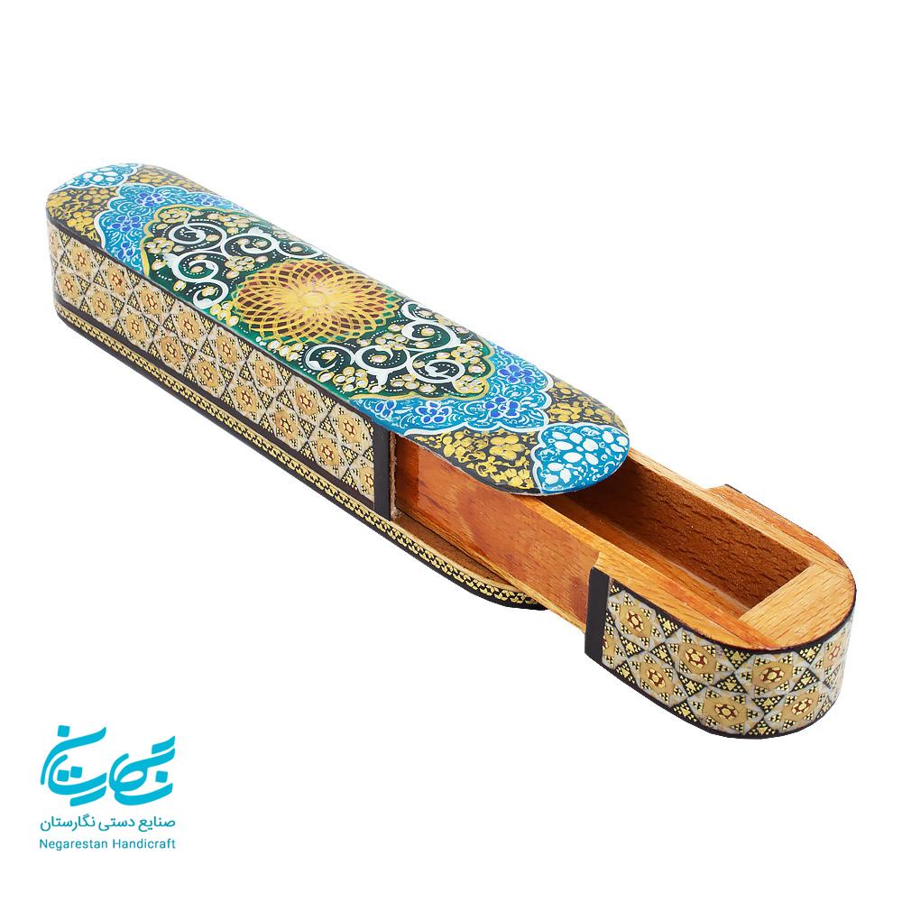 قلمدان کشویی خاتم و نقاشی تذهیب 20 سانتی — تصویر ۲