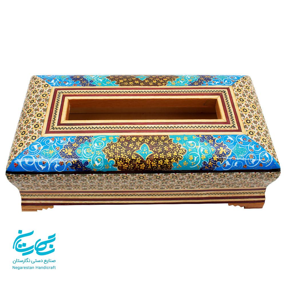 جعبه دستمال خاتم کاری و نقاشی تذهیب — تصویر ۲
