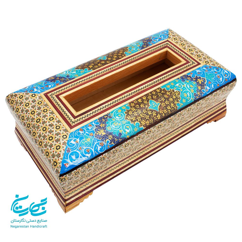 جعبه دستمال خاتم کاری و نقاشی تذهیب — تصویر ۳