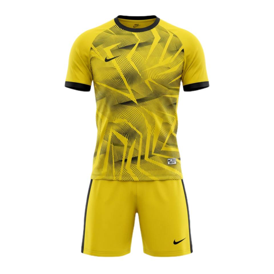 ست تیشرت و شورت فوتبالی طرح نایک رنگ زرد | مناسب تمرین و مسابقه کد 501