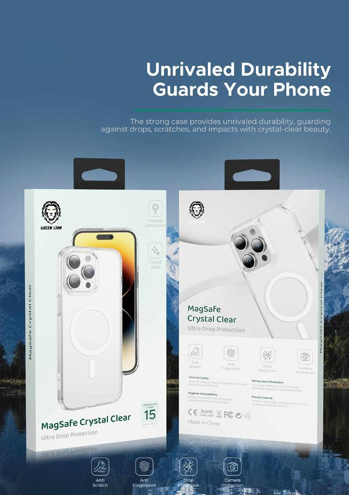 قاب مگ سیف گرین لاین مدل Green lion GNCLRCM15PM clear magsafe 15 promax — تصویر ۵
