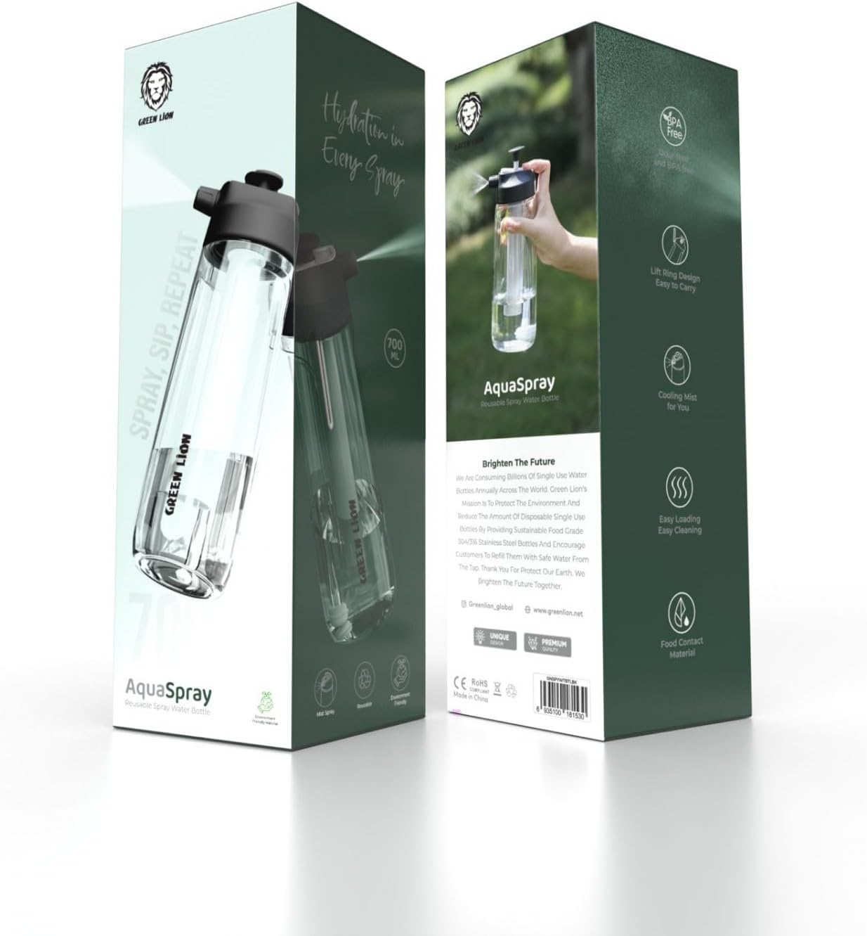 بطری آب اسپری گرین لاین مدل Green lion GNSPYWTBTL aqua spray water bottle 700ML — تصویر ۵