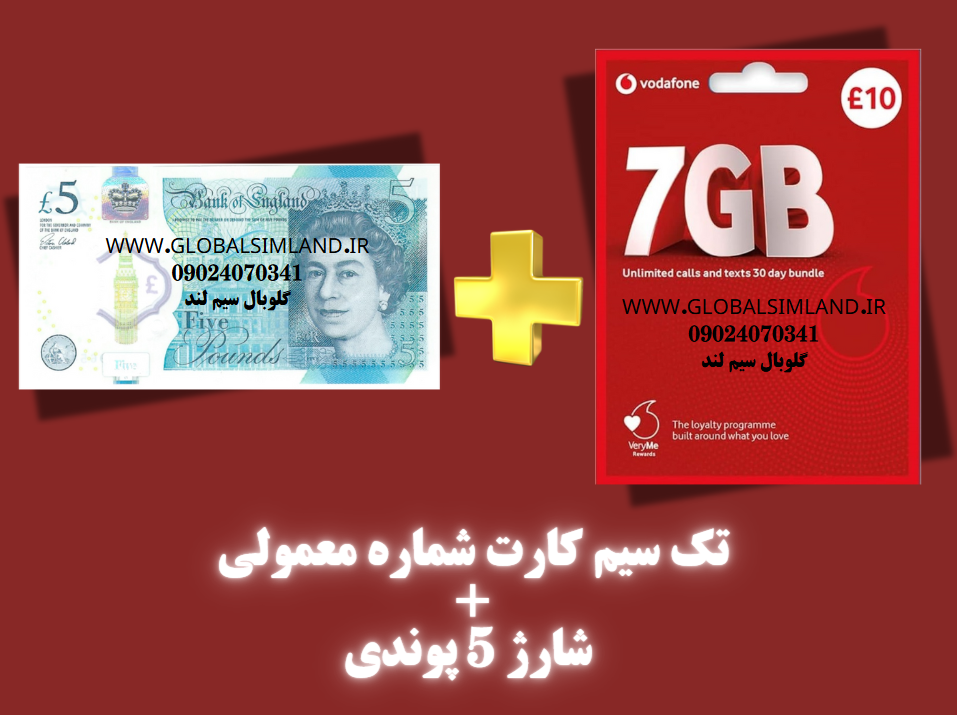 سیم کارت فیزیکی بین المللی دائمی ودافون Vodafone UK به همراه 5 پوند شارژ اولیه (بدون باندل پیش فرض-طلایی)- سیم کارت بین المللی-کد 044