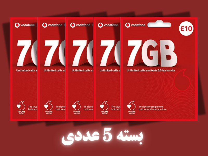 بسته 5 عددی سیم کارت دائمی ودافون انگلیس Vodafone(فعال)-کد 044 — تصویر ۲
