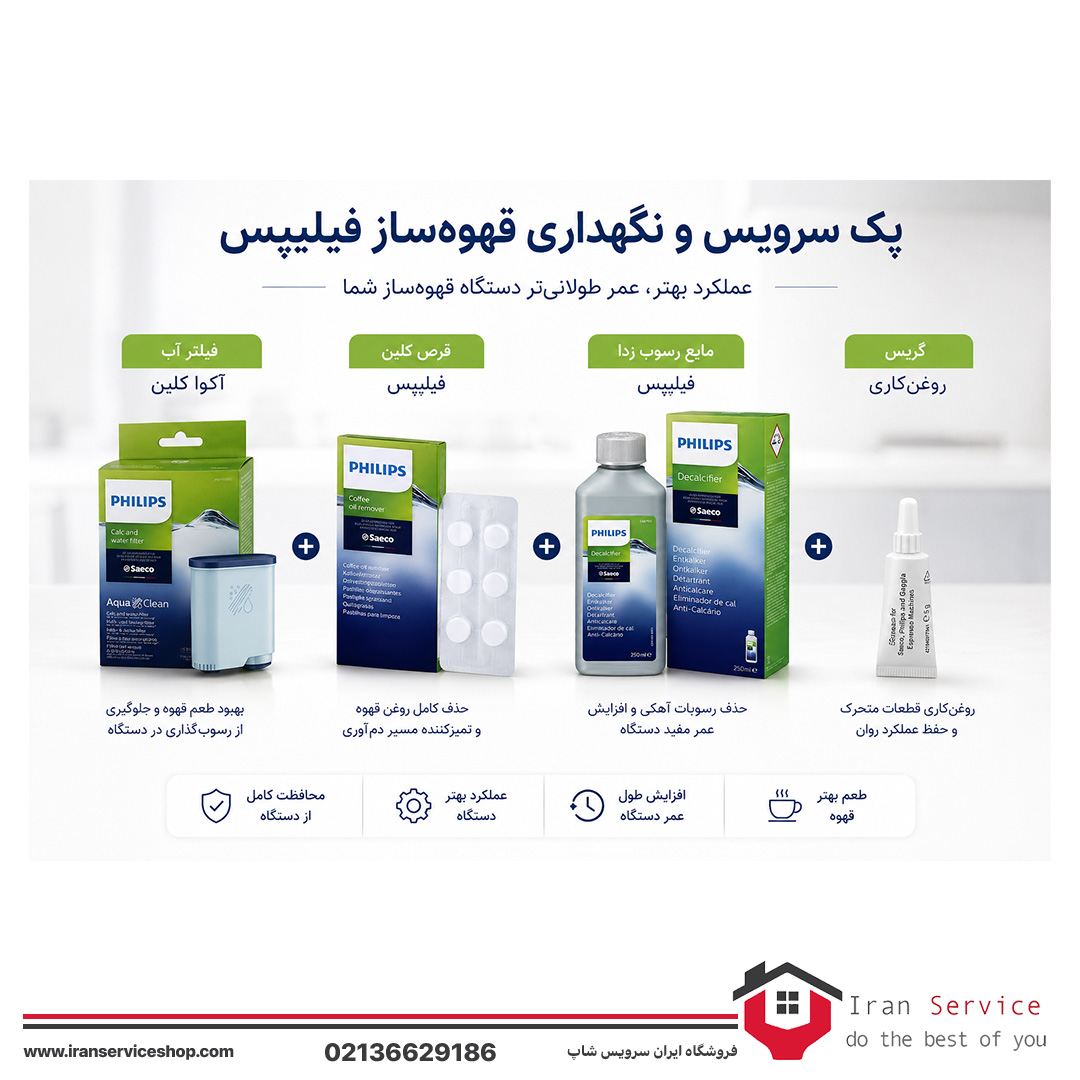 پک کامل رسوب زدا، قرص کلین، فیلتر و گریس قهوه ساز فیلیپس