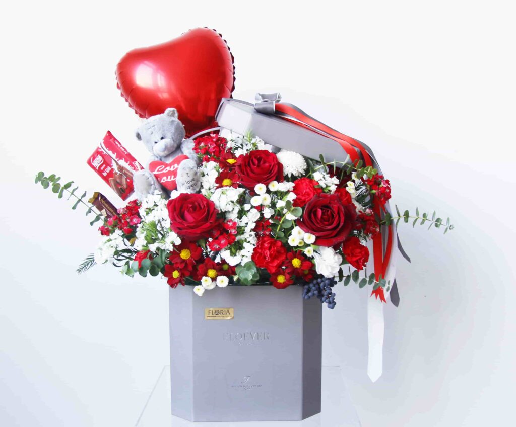 باکس گل، عروسک، شکلات تم طوسی ولنتاین