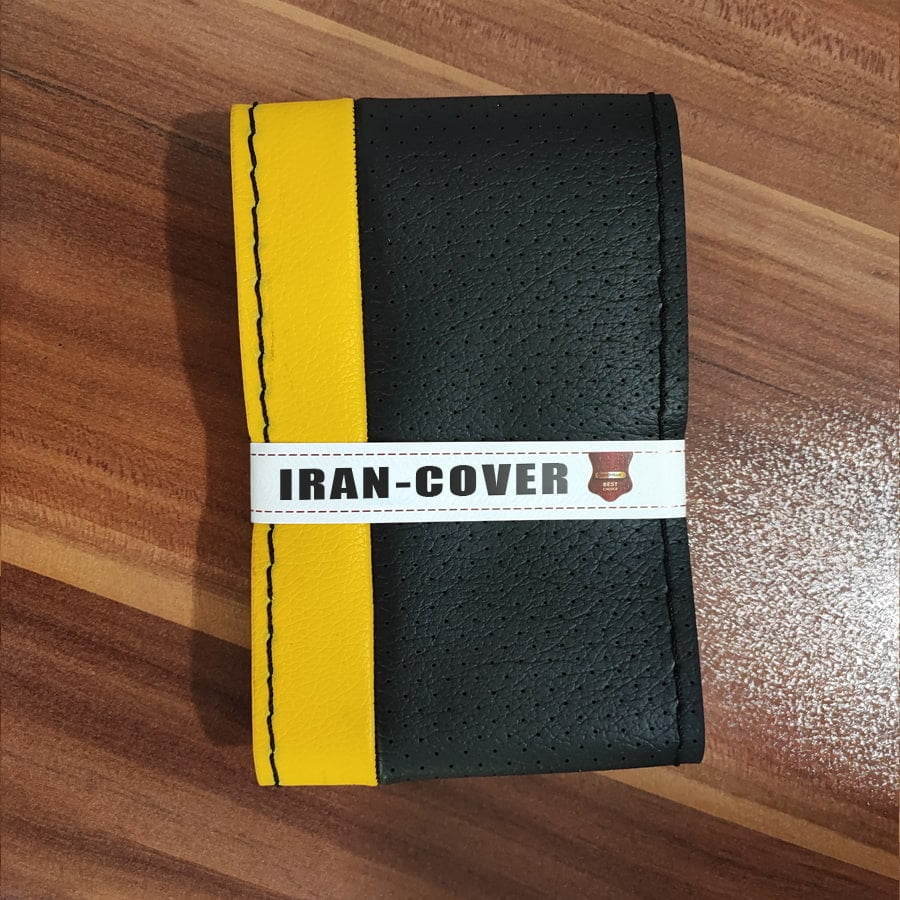دور فرمان دوختنی مشکی زرد لاکچری (6263) — تصویر ۳