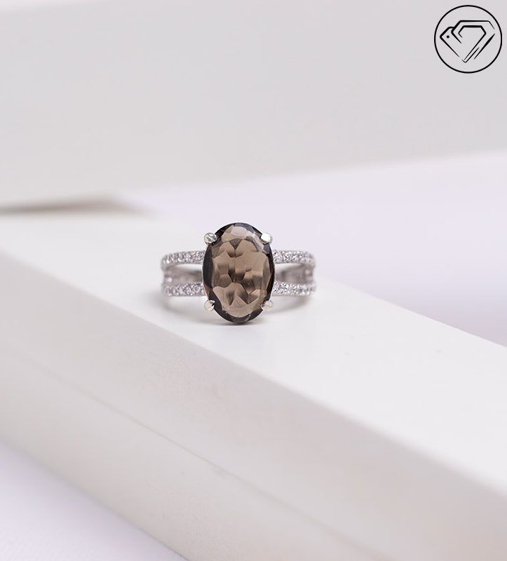انگشتر نقره زنانه کوارتز دودی مدل GA-1478 — تصویر ۲
