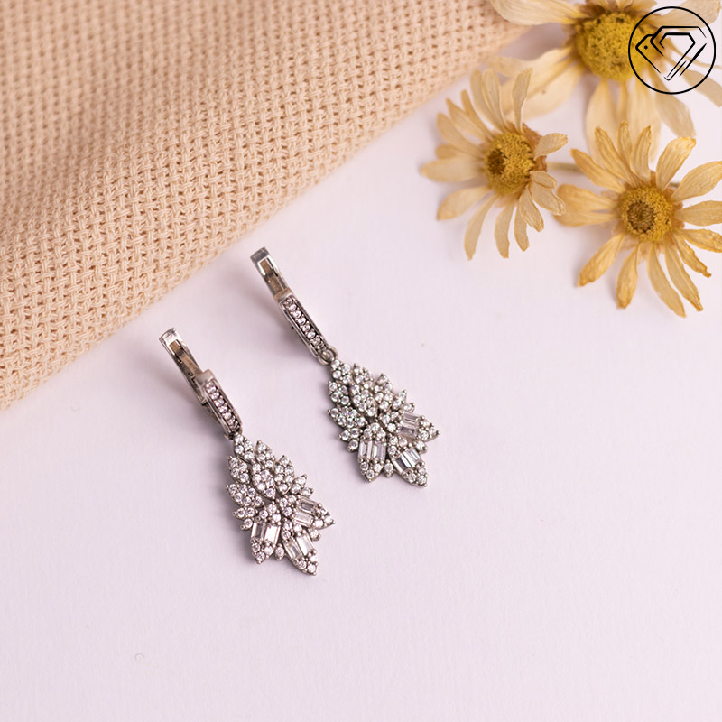 گوشواره نقره فول نگین جواهری مدل GA-7509 — تصویر ۳