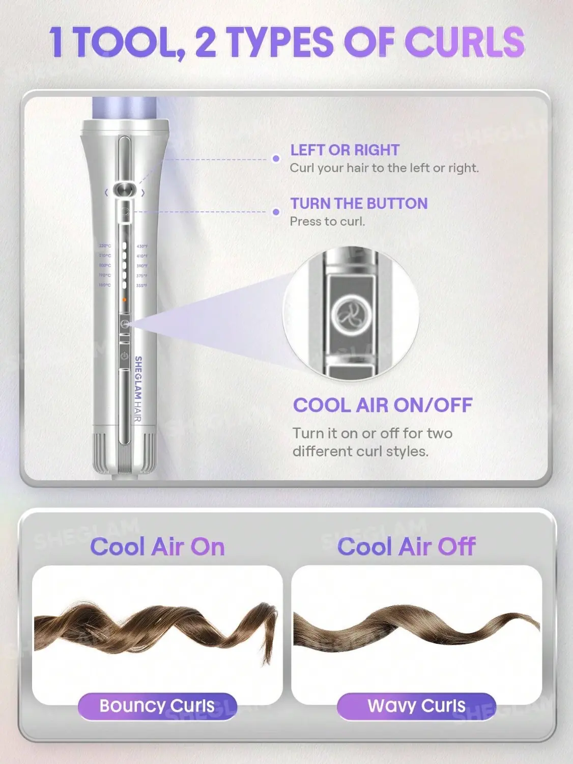 دستگاه کرلی باد سرد اتوماتیک شیگلم SHEGLAM مدل Airflow Styler Pro اورجینال — تصویر ۵
