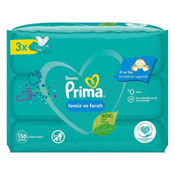 دستمال مرطوب پریما 52 عددی بسته 3 عددی