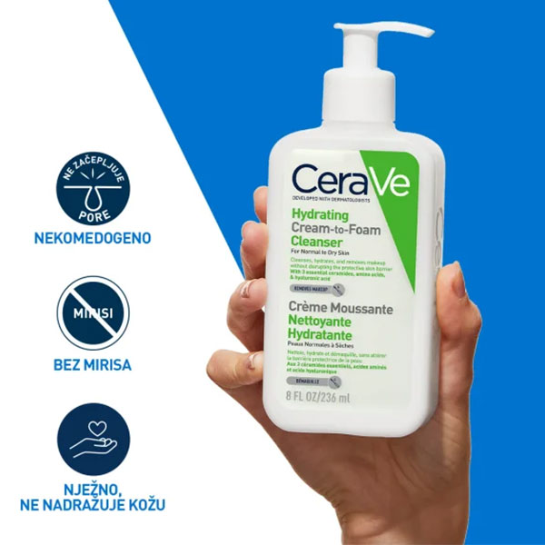 فوم شوینده کرمی پوست نرمال تا خشک سراوی Cerave Hydrating Cream To Foam For Normal To Dry 236Ml — تصویر ۳