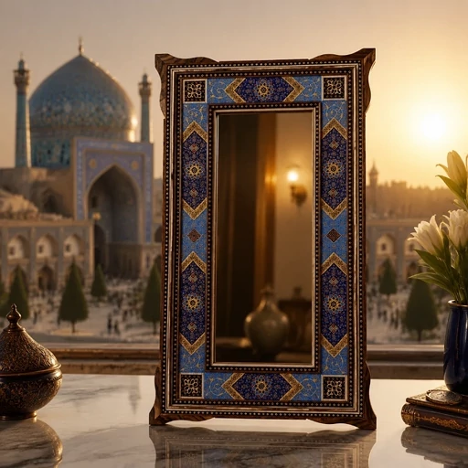 آینه دکوراتیو قدی خاتم کاری با قاب نقاشی مینیاتور تذهیب 42در72