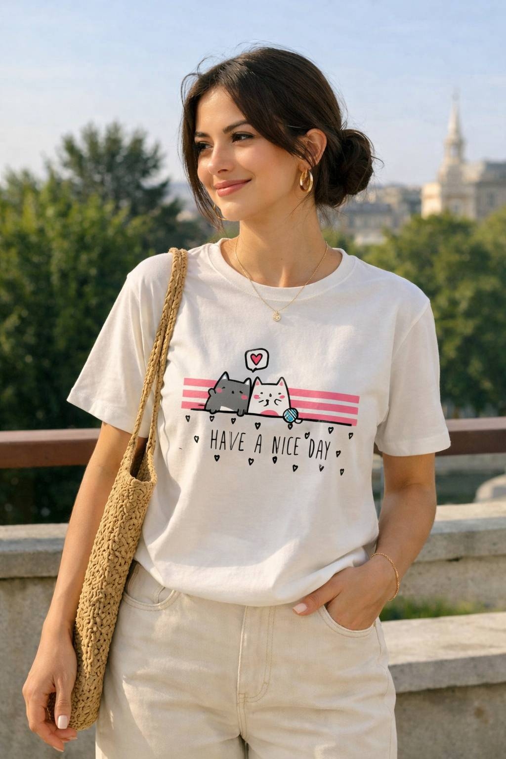 تیشرت چاپی زنانه طرح گربه کد: 106 — تصویر ۲