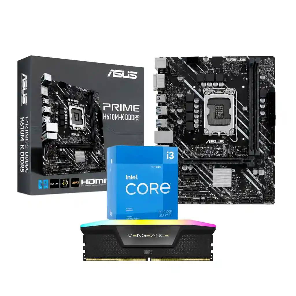 باندل مادربرد H610M-K DDR5، پردازنده Core i3 12100F و رم 16GB Corsair RGB (استوک در حد نو)