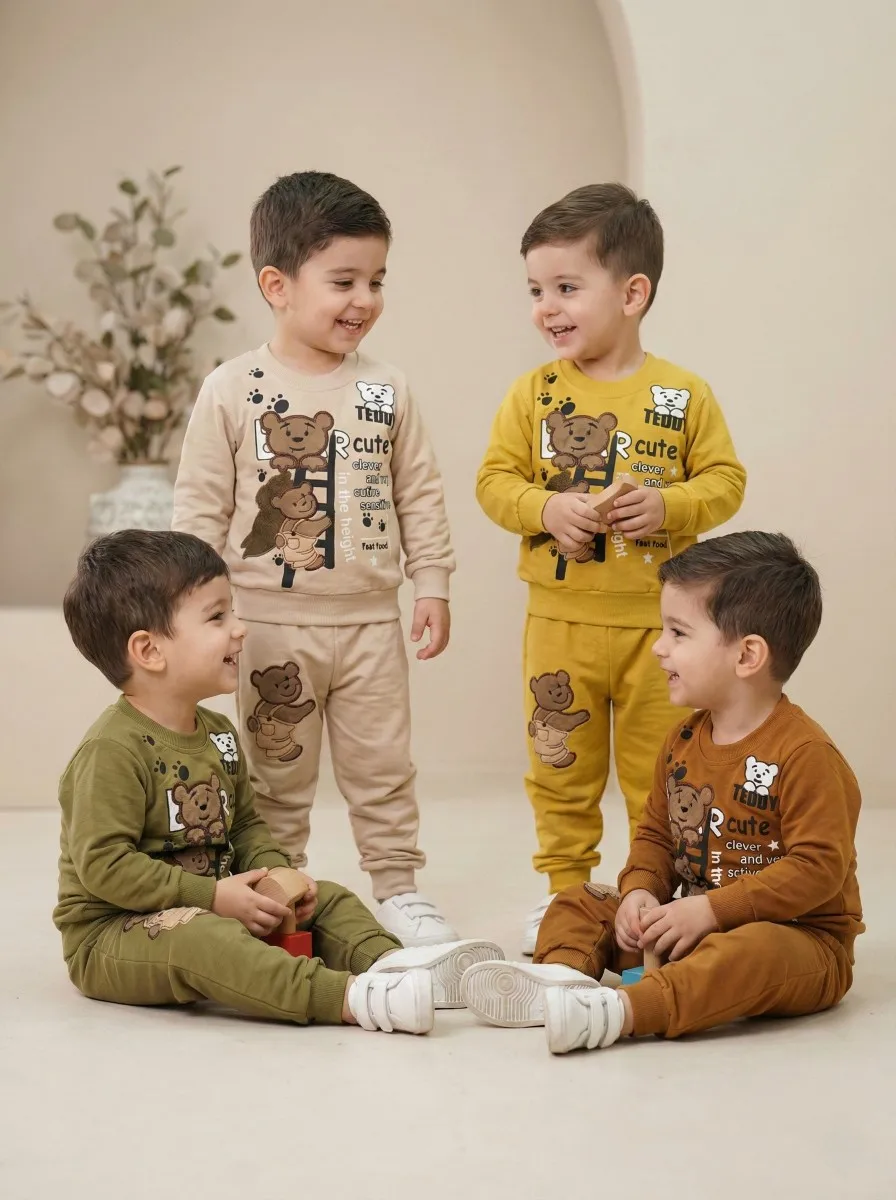 ست بلوز شلوار پسرانه طرح تدی پنبه دورس لاکرا سوپر