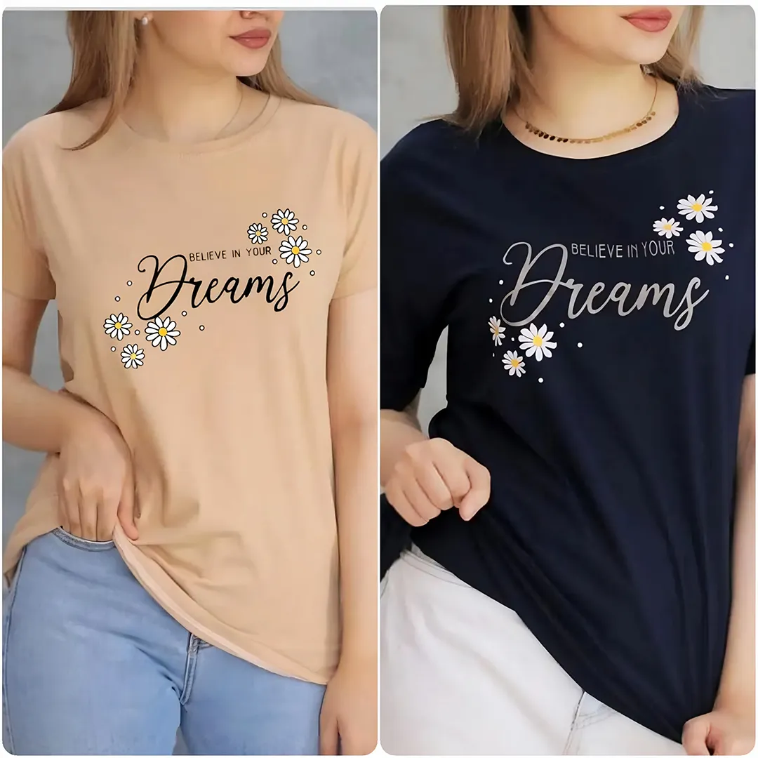 تیشرت نخ پنبه قواره دار زنانه dream — تصویر ۳