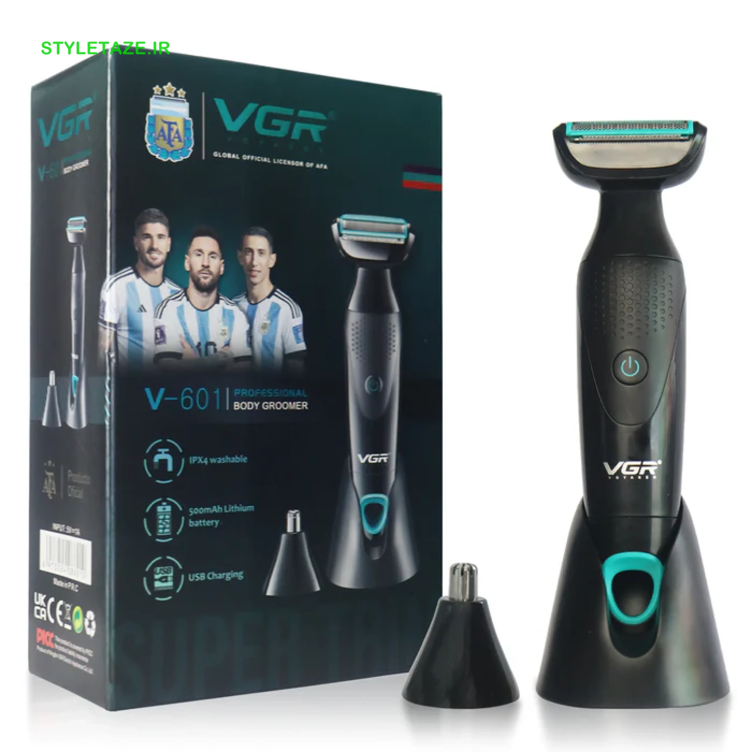 ماشین اصلاح بدن و موزن گوش و بینی مقاوم دربرابر آب با IPX4 و نگهدارنده دستگاه مدل VGR V-601 — تصویر ۵