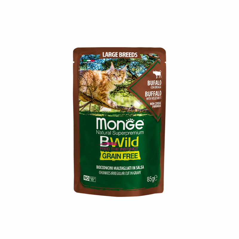 پوچ گربه مونژ مدل بی‌وایلد با طعم گوشت بوفالو Monge Bwild Chunkies Cat Pouch Buffalo وزن 85 گرم — تصویر ۲