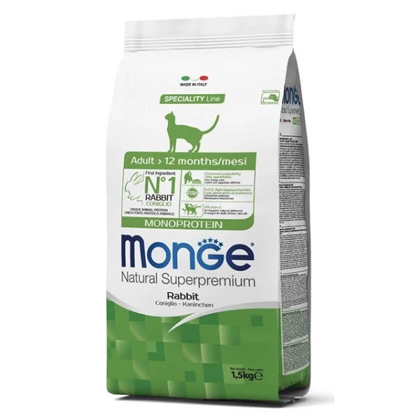 غذای خشک گربه بالغ مونژه سوپر پرمیوم طعم خرگوش Monge Natural Super Premium Adult Rabbit — تصویر ۲