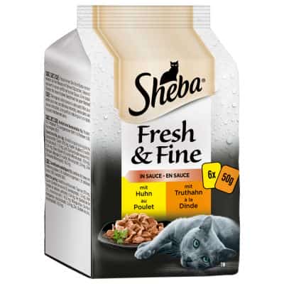 پوچ گربه شبا Sheba مولتی پک با طعم مرغ و بوقلمون در سس وزن 300 گرم