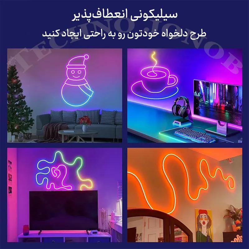ریسه نئون هوشمند RGB-IC طول ۳ متر مدل USB موزیکال | کنترل بلوتوثی + ریموت — تصویر ۶