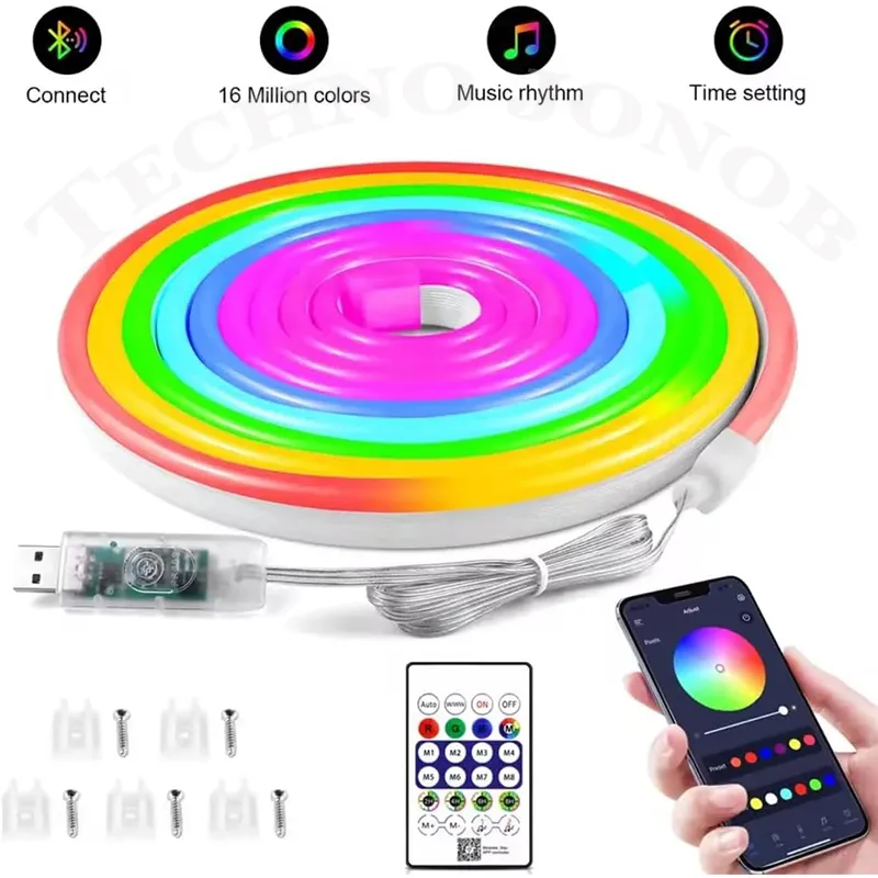 ریسه نئون هوشمند RGB-IC طول ۳ متر مدل USB موزیکال | کنترل بلوتوثی + ریموت — تصویر ۵