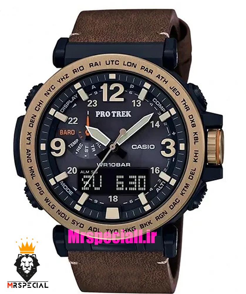 ساعت کاسیو پروترک مردانه بند چرم قهوه ای صفحه مشکی 021537 Casio ProTrek PRG-600Y‏