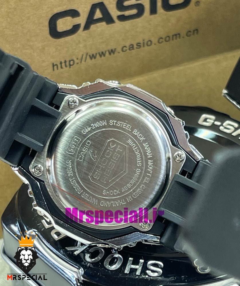 ساعت کاسیو جیشاک بند رابر مشکی قاب استیل صفحه نقره ای Casio g-shock gm-2100 021533 — تصویر ۵