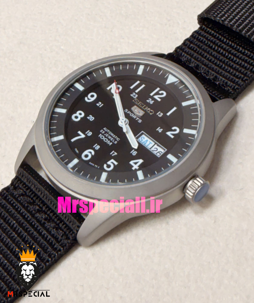 ساعت سیکو 5 مردانه اتوماتیک بند ناتو مشکی صفحه مشکی 021526 SEIKO — تصویر ۴
