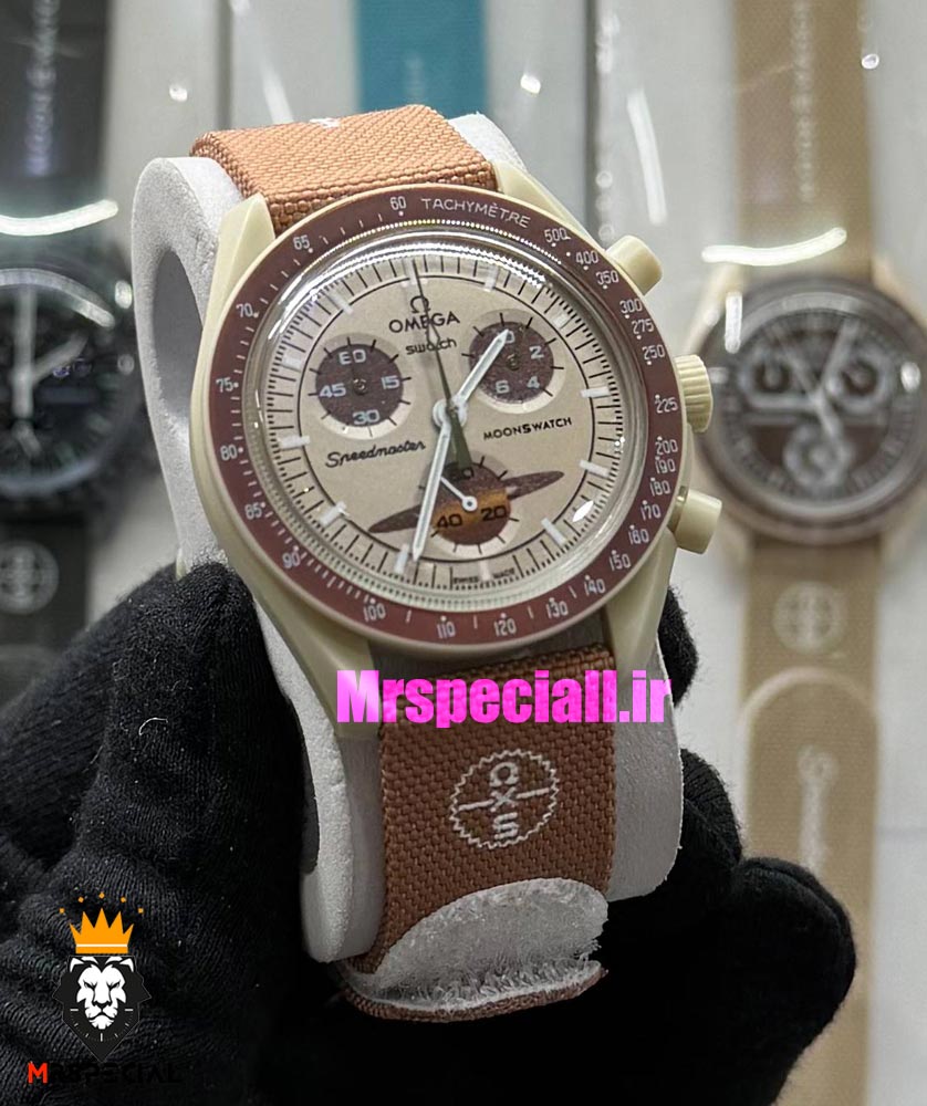 ساعت امگا سواچ اسپید مستر کرنوگراف قهوه ای بژ 021508 MOONSWATCH Brown Beige — تصویر ۳