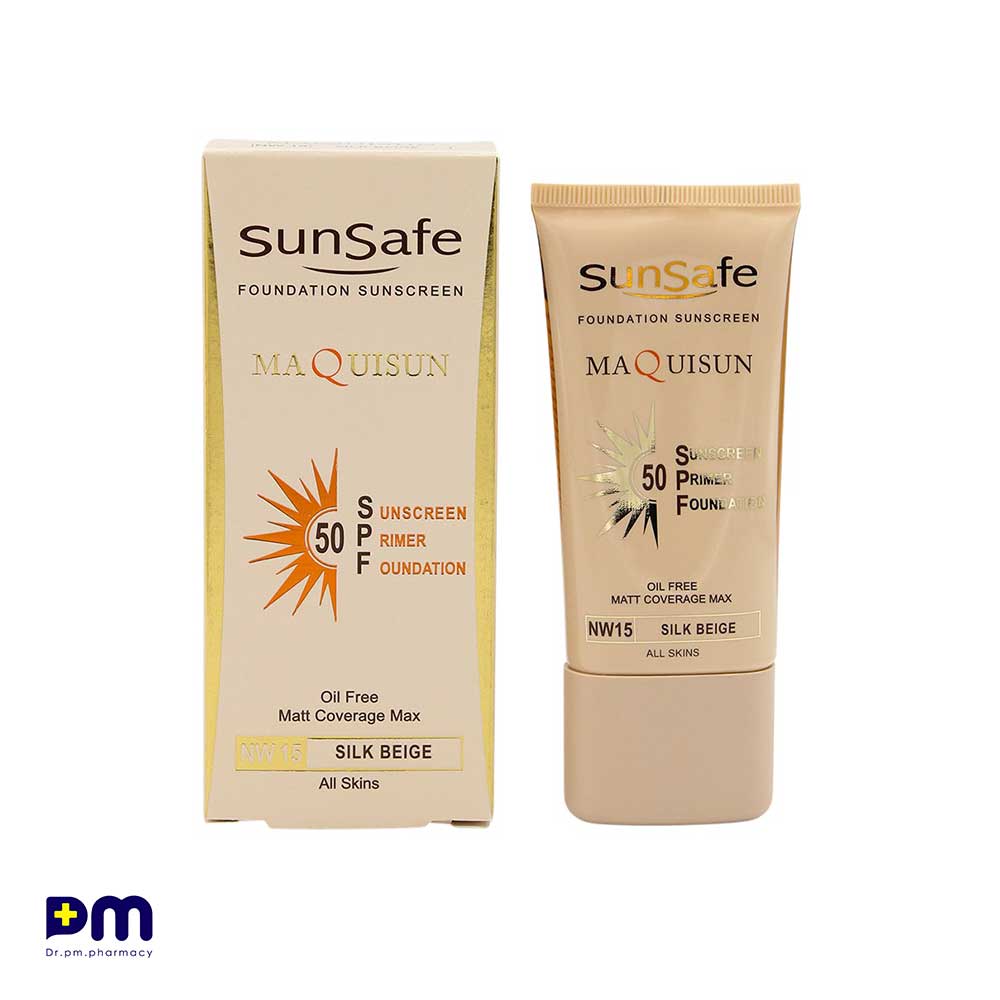 ضد آفتاب کرم پودری و پرایمری SPF50 سان سیف (بژ ابریشمی) مناسب انواع پوست