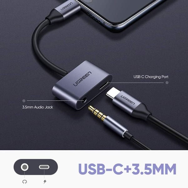 تبدیل USB-C Male به USB-C Female و جک 3.5 میلی‌ متری یوگرین مدل CM193 کد 50596 — تصویر ۴