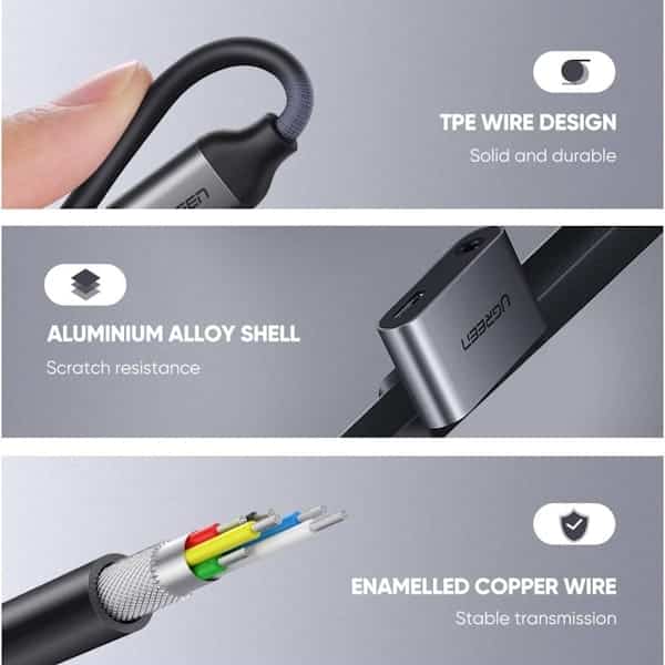 تبدیل USB-C Male به USB-C Female و جک 3.5 میلی‌ متری یوگرین مدل CM193 کد 50596 — تصویر ۳