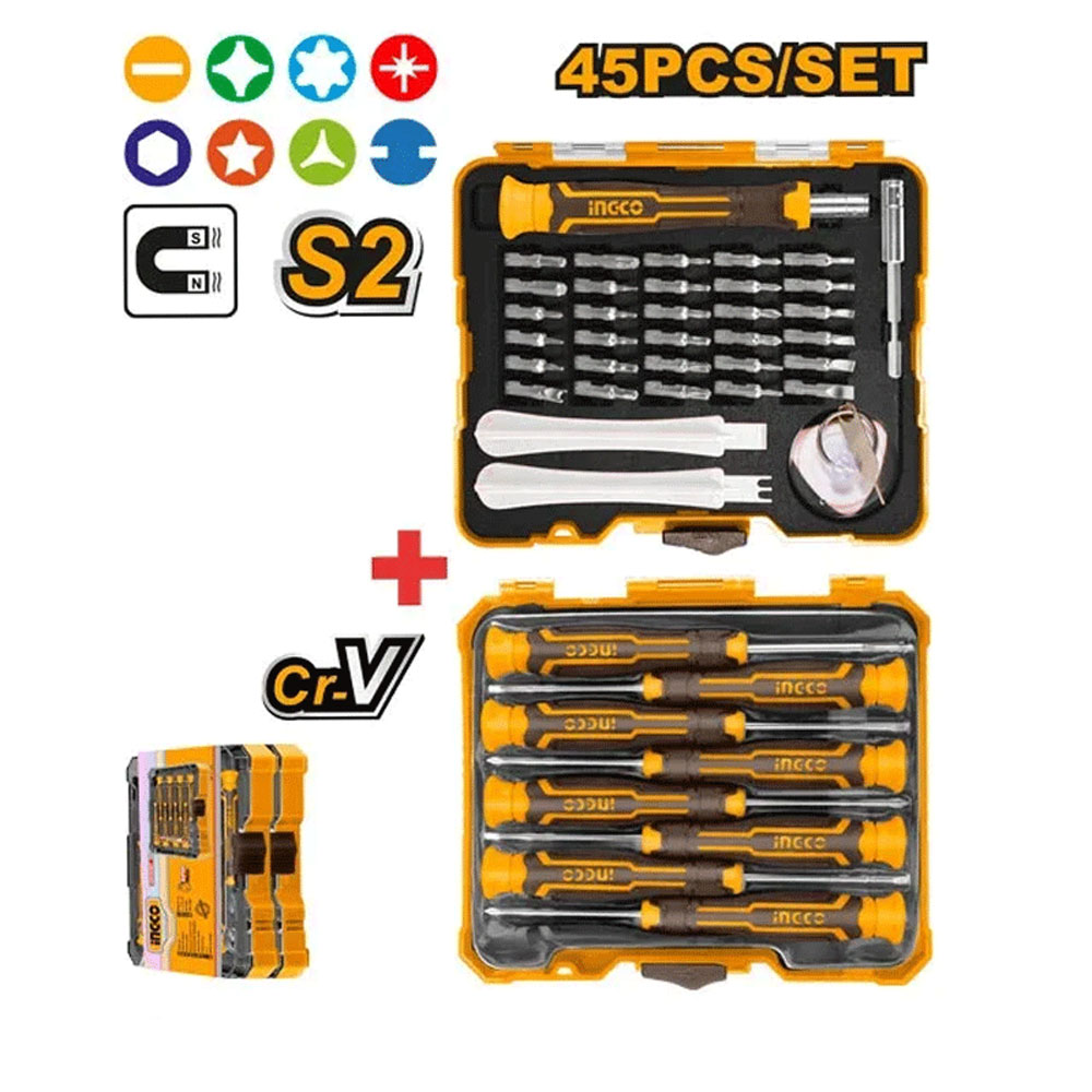 ست پیچ گوشتی و بیت ساعتی 45 عددی برند اینکو مدل HKSDB0458|سوپر اینکو