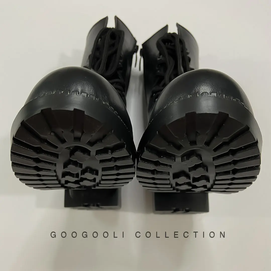 بوت چرم مشکی بندی بغل زیپ زنانه — تصویر ۳