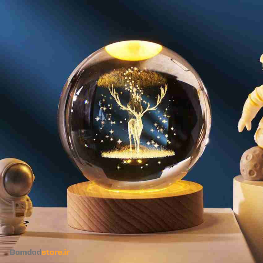 چراغ خواب گوی شیشه ای طرح گوزن