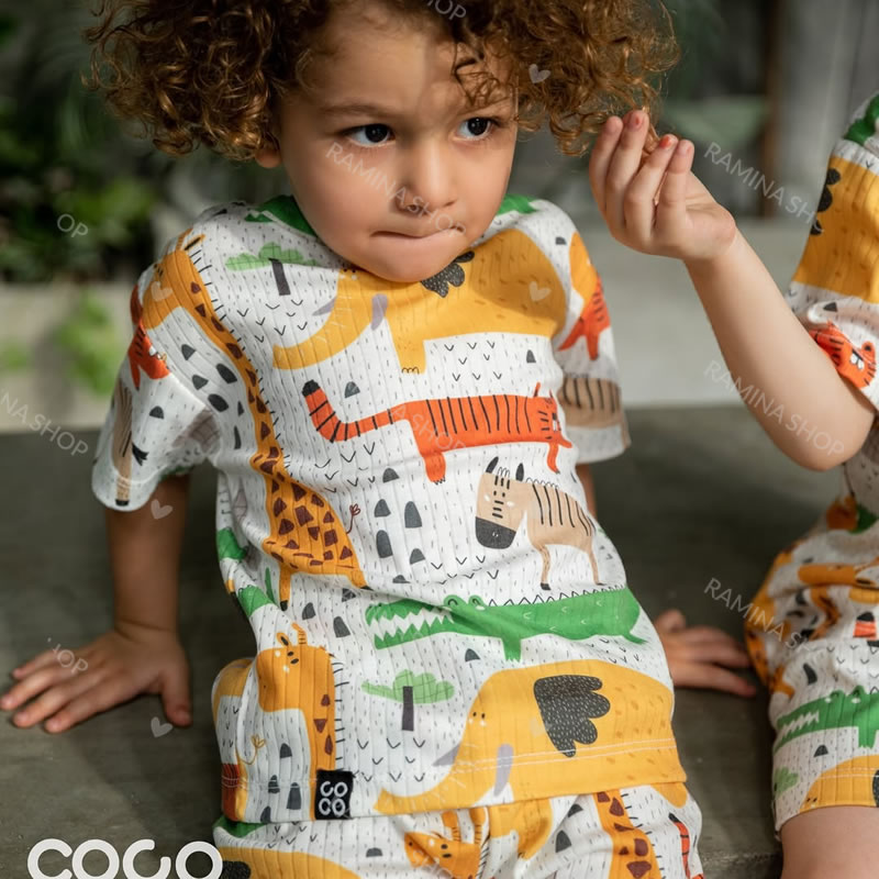 ست تیشرت شلوارک بچه گانه طرح حیوانات رنگی کوکو Coco — تصویر ۳