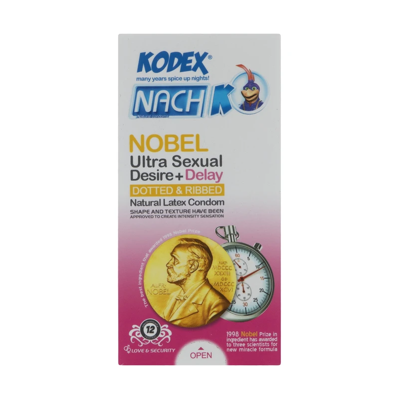 کاندوم لاتکس ناچ کدکس مدل Nobel تاخیری بسته 12 عددی