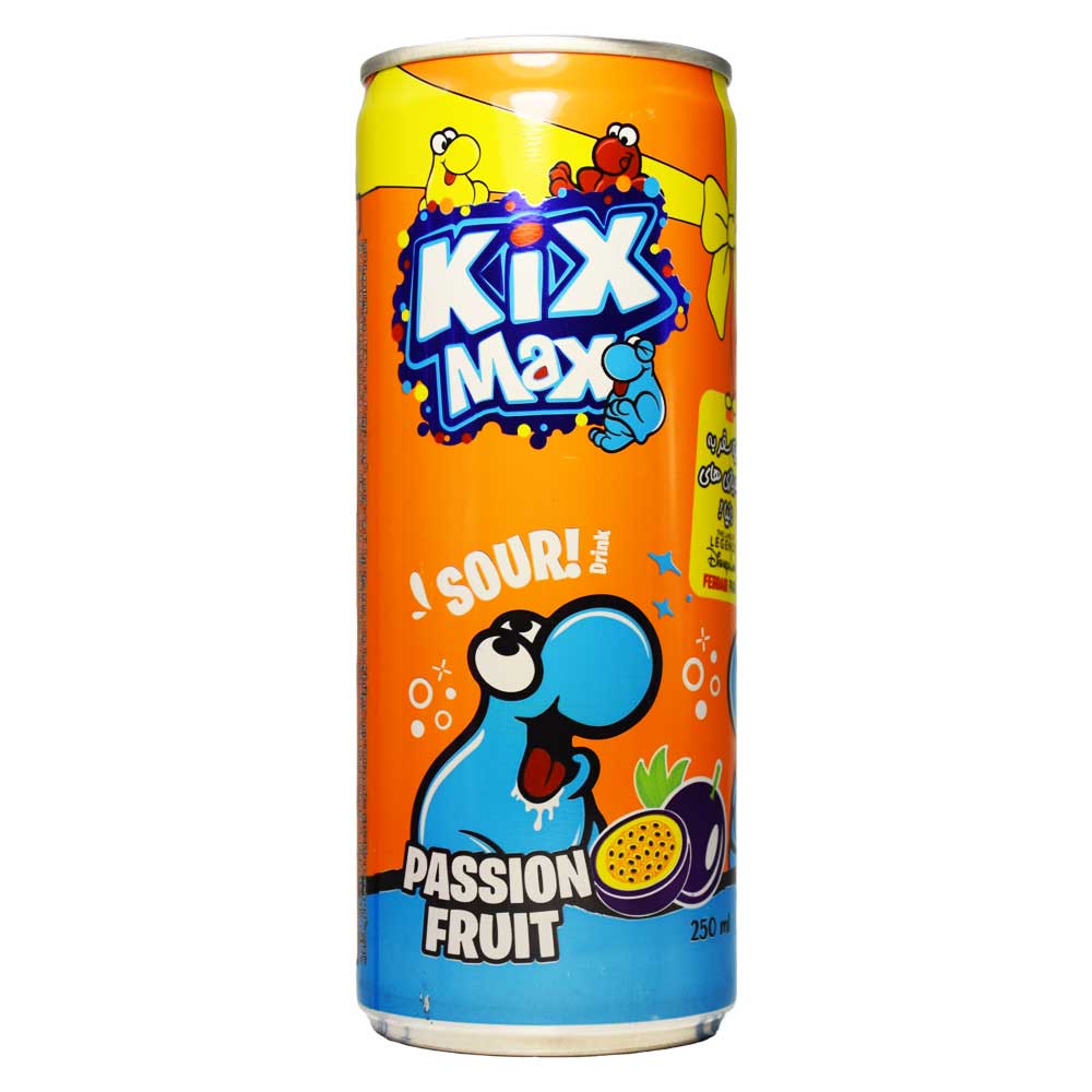 نوشیدنی گازدار کیکس مکس KIX MAX با طعم پشن فروت حجم 250 میلی لیتر