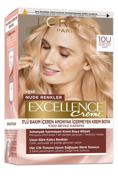 کیت رنگ موی لورآل سری Excellence روشن ترین رنگ بلوند شماره 10U
