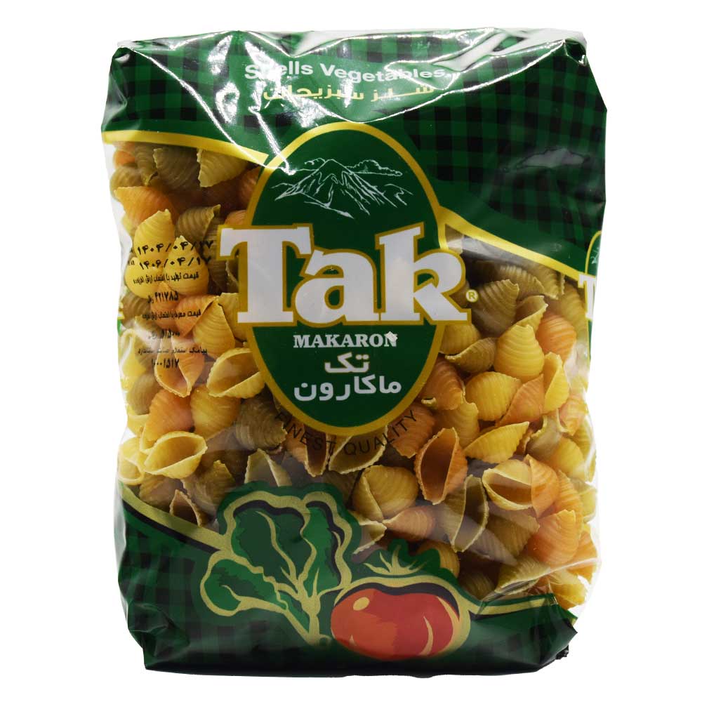 ماکارونی تک ماکارون TAK MAKARON مدل شلز سبزیجات وزن 500 گرم