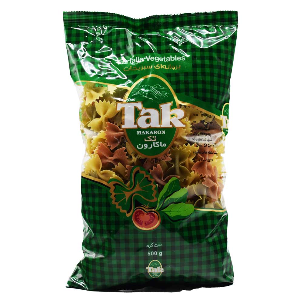 ماکارونی تک ماکارون TAK MAKARON مدل پروانه ای سبزیجات وزن 500 گرم