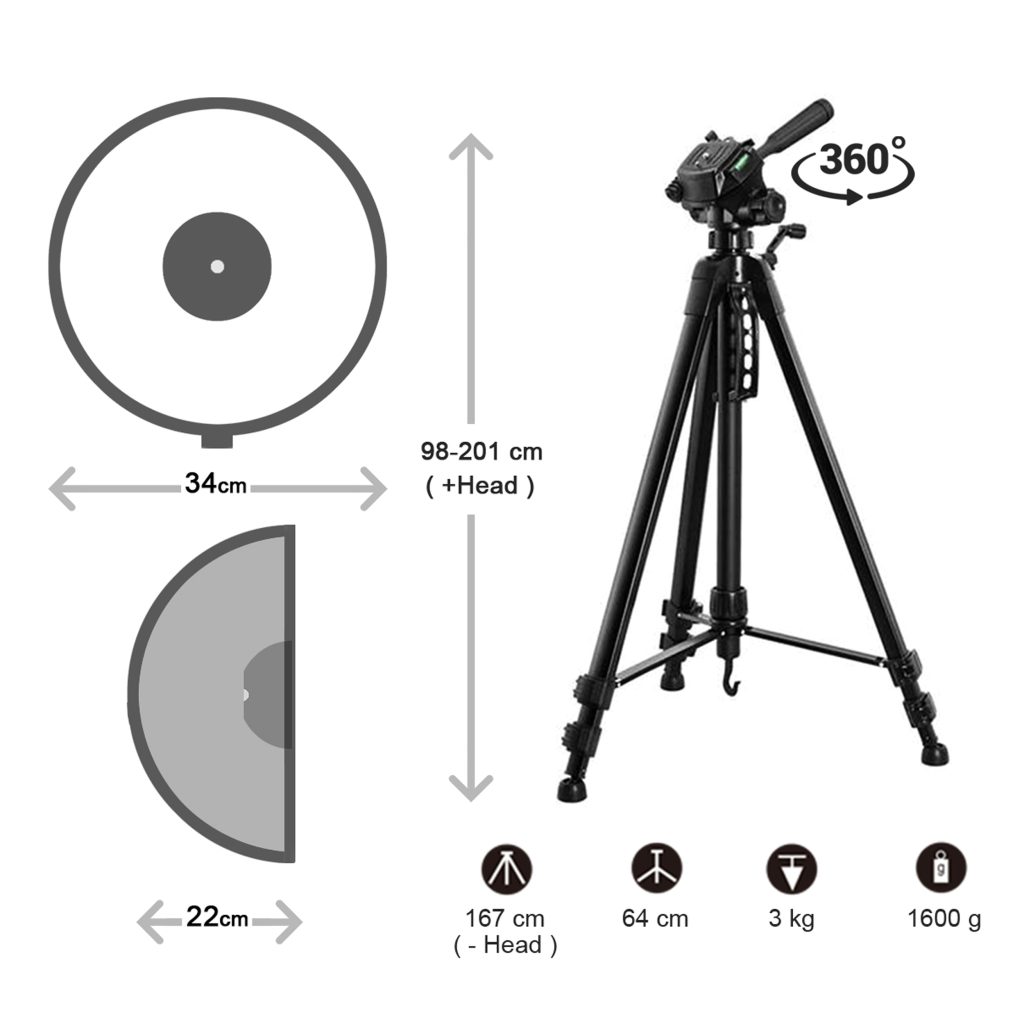 رینگ لایت نکسوس 200وات مشکی 2 Nexus Ringlight phone holder HS200WH + هولدر موبایل + سه پایه — تصویر ۸