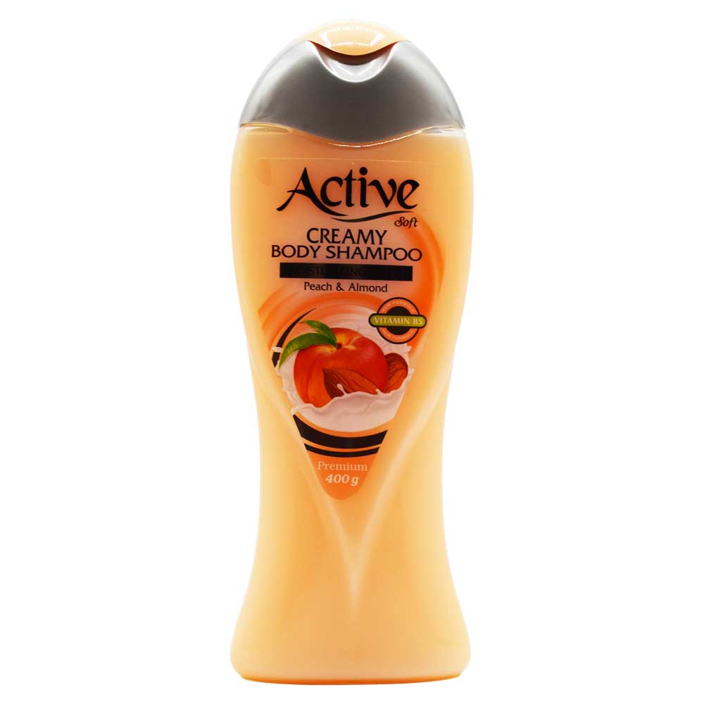 شامپو بدن کرمی اکتیو Active با رایحه هلو و بادام وزن 400 گرم