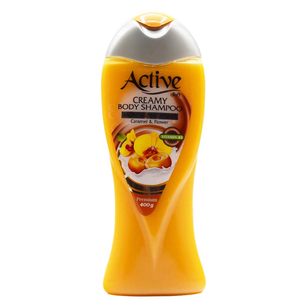 شامپو بدن کرمی اکتیو Active با رایحه گل و کارامل وزن 400 گرم