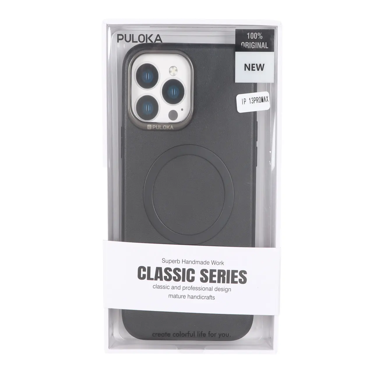 قاب Puloka چرمی Magnet فلزی دور لنز براق Apple iPhone 13 Pro Max – مشکی (پک دار)