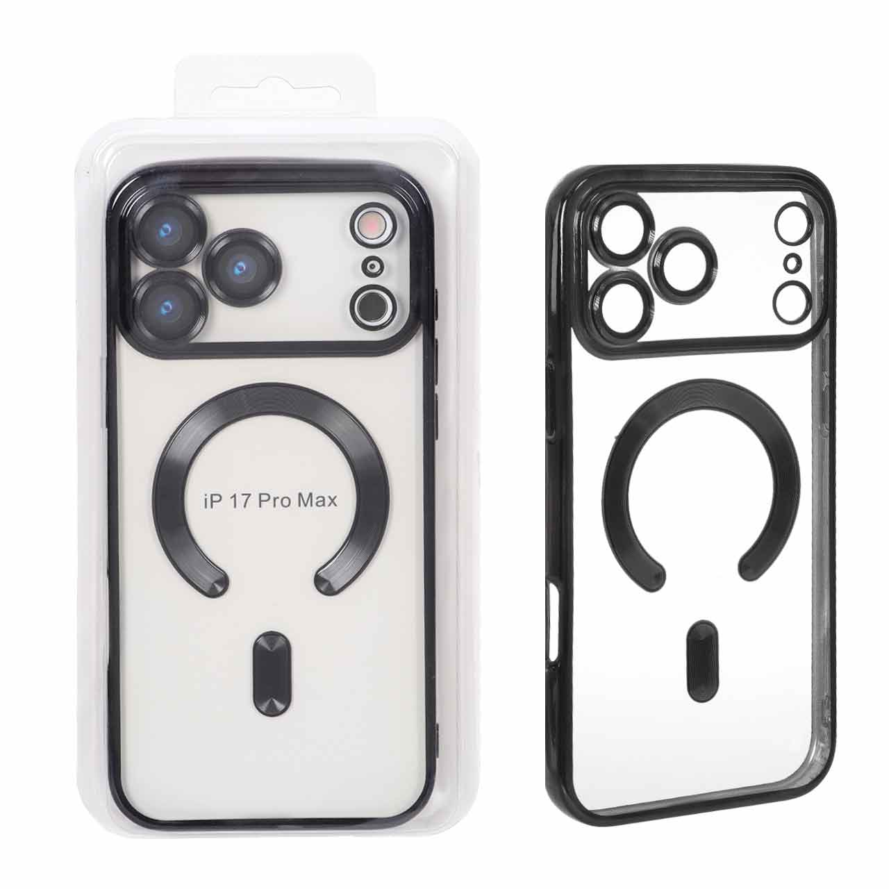 قاب اورجینال الکترواستاتیک Magsafe لنز گلس دار Apple iPhone 17 Pro Max – مشکی (پک دار)